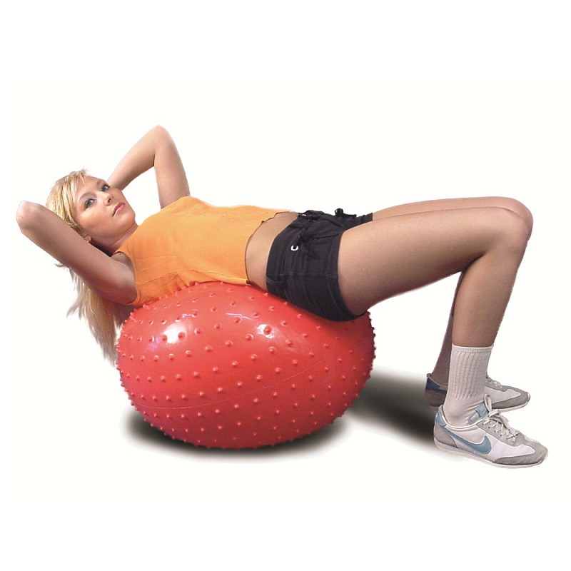 Мяч гимнастический (Фитбол) с шипами 65 см с насосом (красный) 