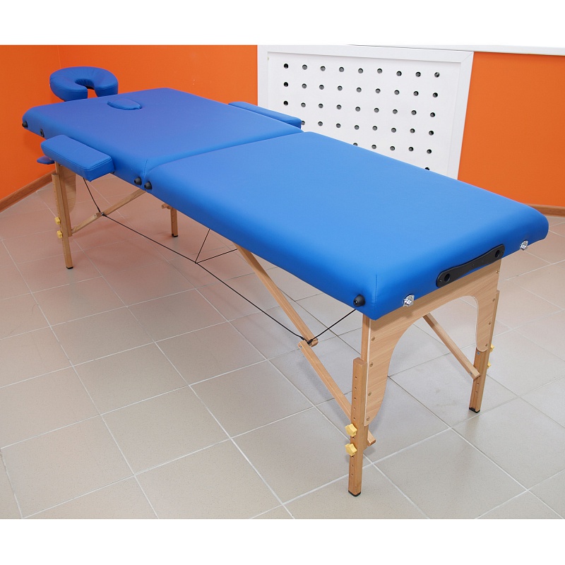 Массажный стол 2-секционный переноcной, деревянный, цвет синий Ergoforce