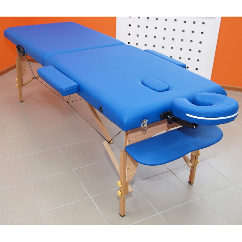 Массажный стол 2-секционный переноcной, деревянный, цвет синий
